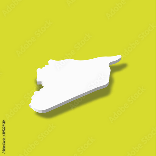 Syria - white 3D silhouette map of country area with dropped shadow on green background. Simple flat vector illustration