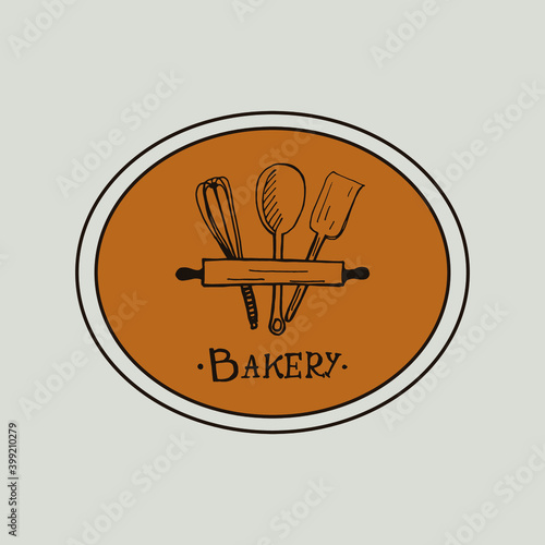 Bakery logo design. An idea for cafe, Bakeshop, muffin shop, desserts. Hand drawn design