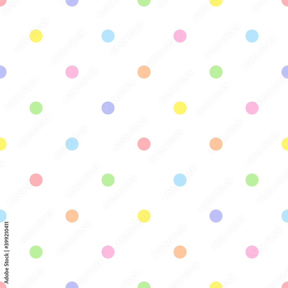 Rainbow seamless polka dot pattern, vector illustration. Seamless pattern with pastel colorful circles. Kids pastel rainbow geometric background