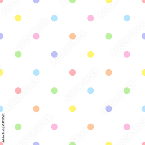 Rainbow seamless polka dot pattern, vector illustration. Seamless pattern with pastel colorful circles. Kids pastel rainbow geometric background