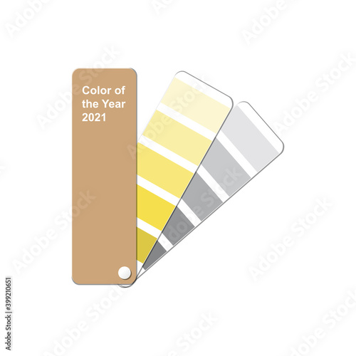 illuminating and ultimate gray colors, color of the year 2021, monochromatic fanned trendy colour palette, hue, saturation and lightness sample swatch book guide, stock vector illustration clip art