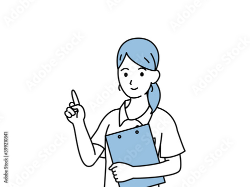 看護師　ナース　女性　指をさす