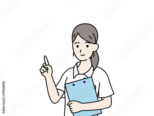 看護師　ナース　女性　指を指す