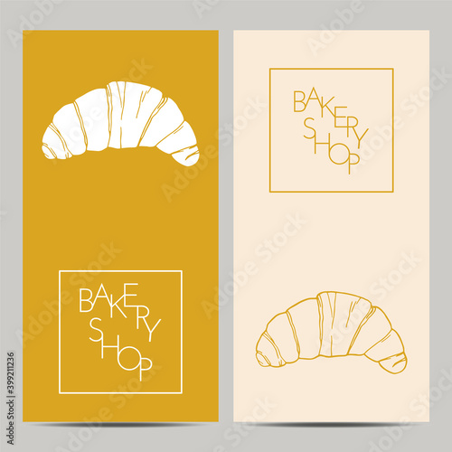 Hand drawn set of bakery shop poster with croissant. Design sketch element for menu cafe, bistro, restaurant, bakery and packaging.  Vector illustration.