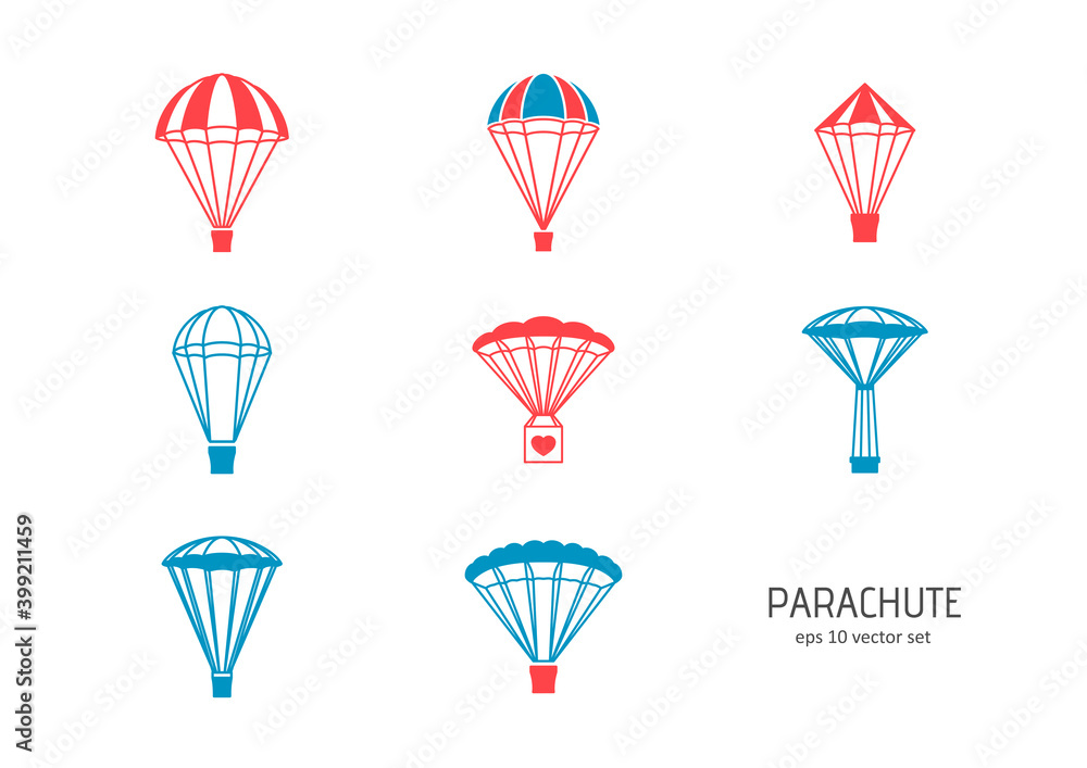 Parachute - vector icons set. Parachute - vector icons set.