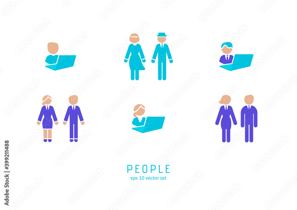 Man and woman - icons set on white background. Man and woman - icons set on white background.