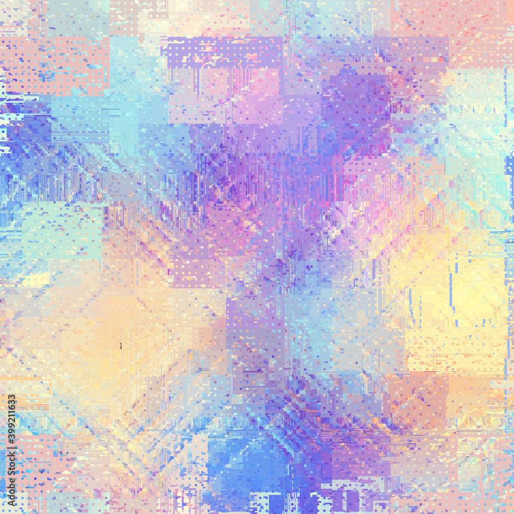 Fototapeta premium Abstract seamless pattern with imitation of a grunge glitch texture with thin lines. Vector image.