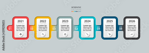 6 steps with a square design describe and illustrate the results of future work or planning. vector infographic.