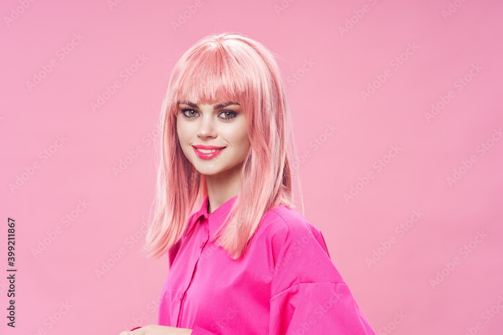woman with pink hair smile bright makeup luxury woman with pink hair smile bright makeup luxury