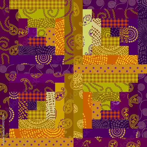 Fototapeta Naklejka Na Ścianę i Meble -  Seamless background pattern. Textile patchwork pattern. Vector image