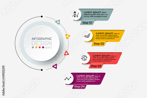 Vector design describes the data by diagram showing 4 working steps. infographic.