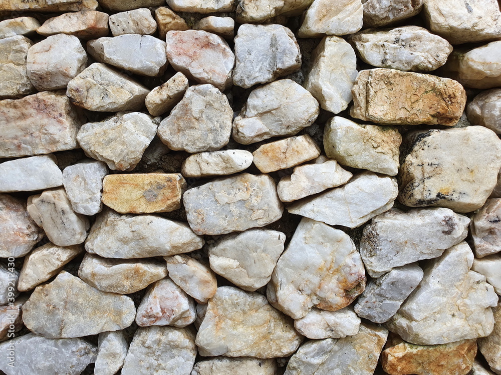Gray-white stone and granite - of various sizes, arranged neatly as a wall or fence. wall composes of various size of stone
Gray-white stone and granite - of various sizes, arranged neatly as a wall or fence. wall composes of various size of stone