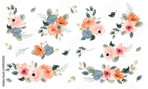 lush peach floral arrangement watercolor collection