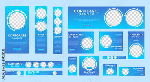 Abstract banner design web template Set, Horizontal header web banner. Modern Gradient Blue cover header background for website design, Social Media Cover ads banner, flyer, invitation card