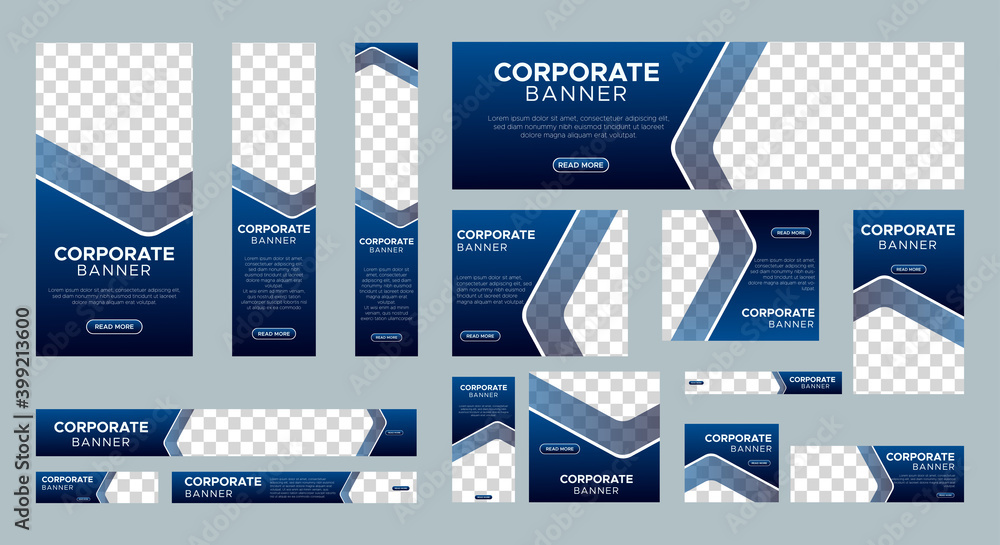 Abstract banner design web template Set, Horizontal header web banner. Modern Gradient Blue cover header background for website design, Social Media Cover ads banner, flyer, invitation card