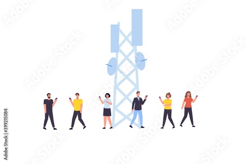 5G network wireless technology small characters concept. Vector illustration.