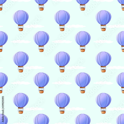 Children's seamless pattern with blue balloons and clouds