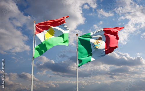 Flags of Kurdistan and Mexico.