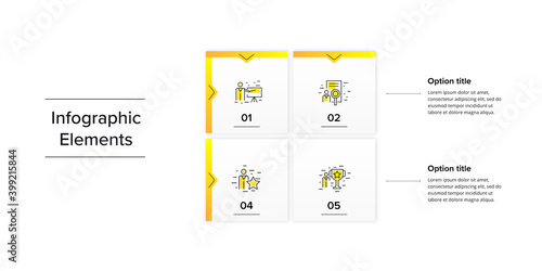 Business square matrix chart infographics with 4 step rectangles. Corporate grid diagram graphic elements. Company presentation table. Slide template. Vector info graphic design.