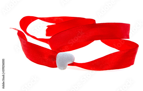 red ribbon with heart isolated