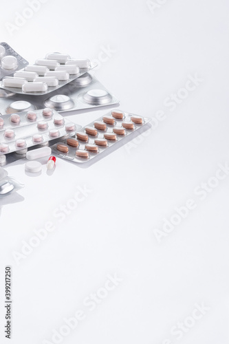 medication pills on white background photo