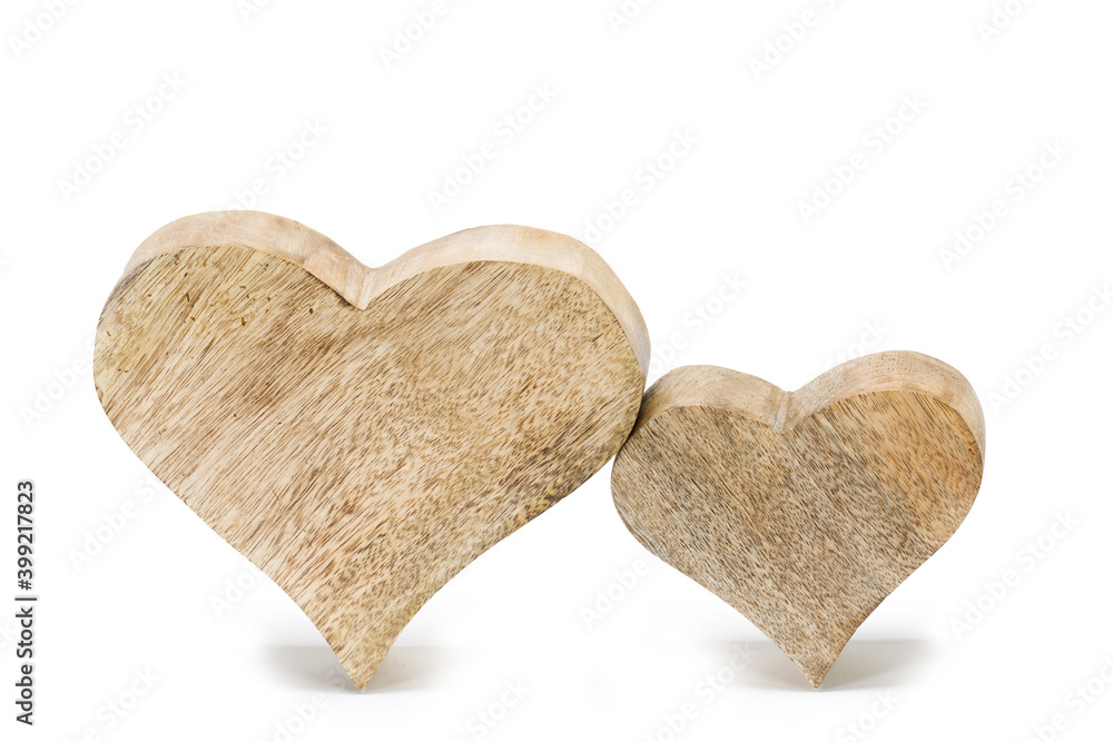 Two handmade wooden hearts