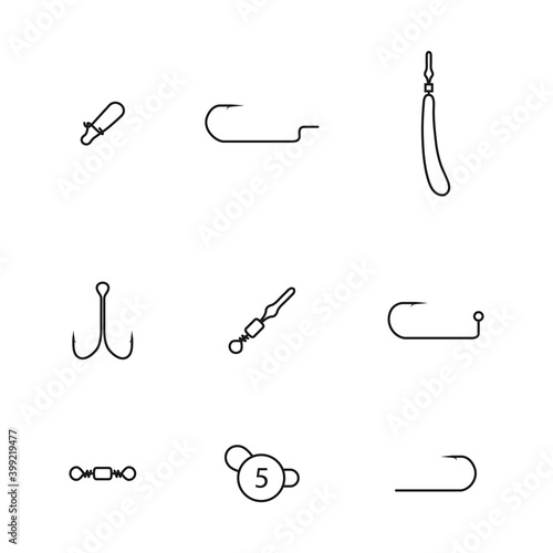 Set of different spinning fishing accessories and tackles, vector illustration.