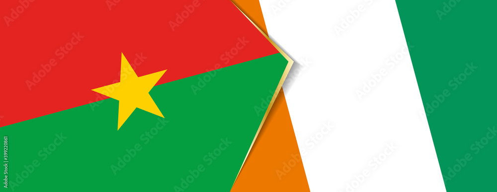 Burkina Faso and Ivory Coast flags, two vector flags. Burkina Faso and Ivory Coast flags, two vector flags.