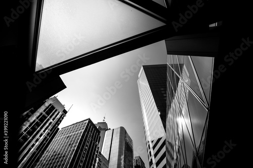 Abstract modern architecture exterior in Hong Kong for background in black and white tone