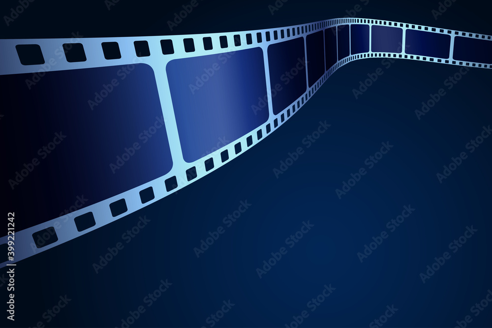 3D cinema stripe in perspective. Vector template cinema festival with place for text. Movie design with film strip for festival, brochure, poster, banner, flyer. Concept film industry or entertainment