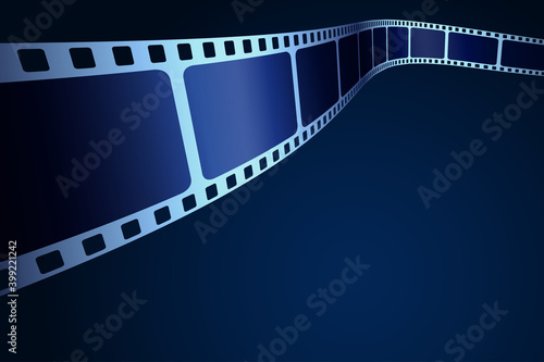 3D cinema stripe in perspective. Vector template cinema festival with place for text. Movie design with film strip for festival, brochure, poster, banner, flyer. Concept film industry or entertainment