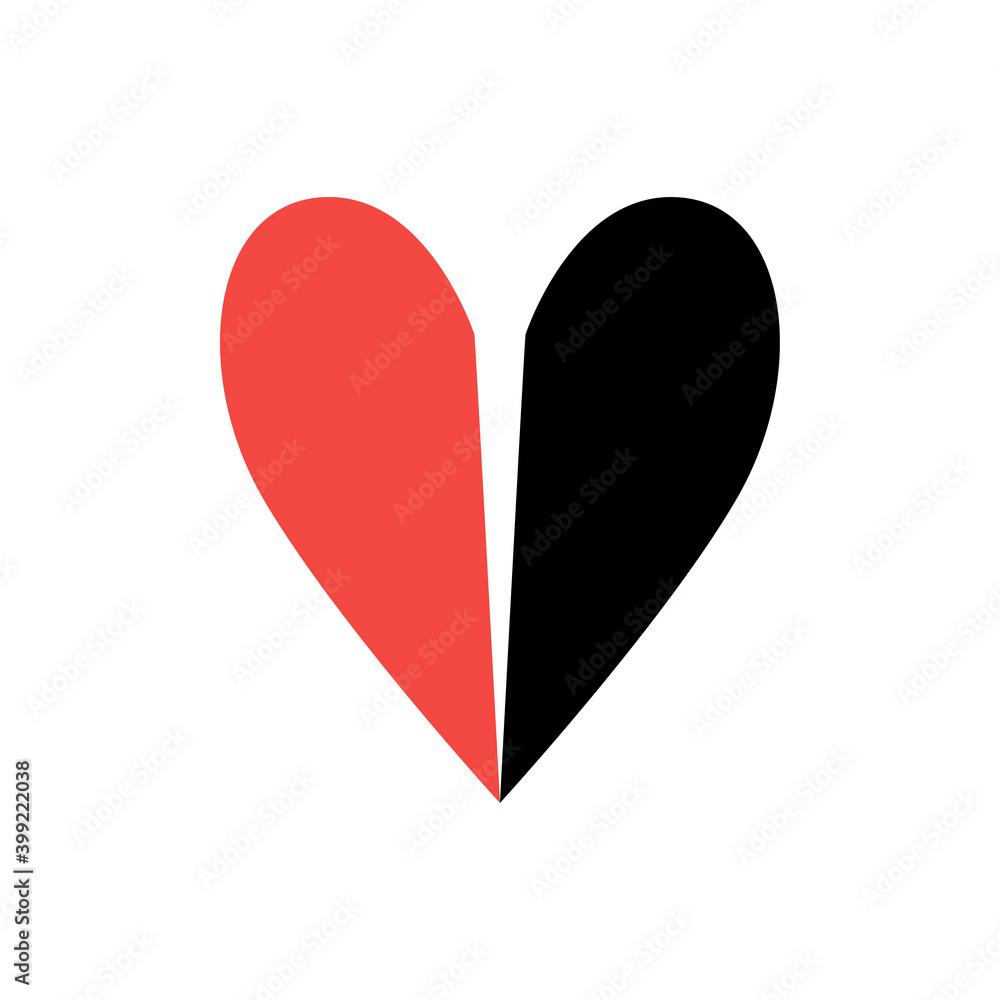 heart two halves shape.Black and red colours, vector heart two halves shape.Black and red colours, vector