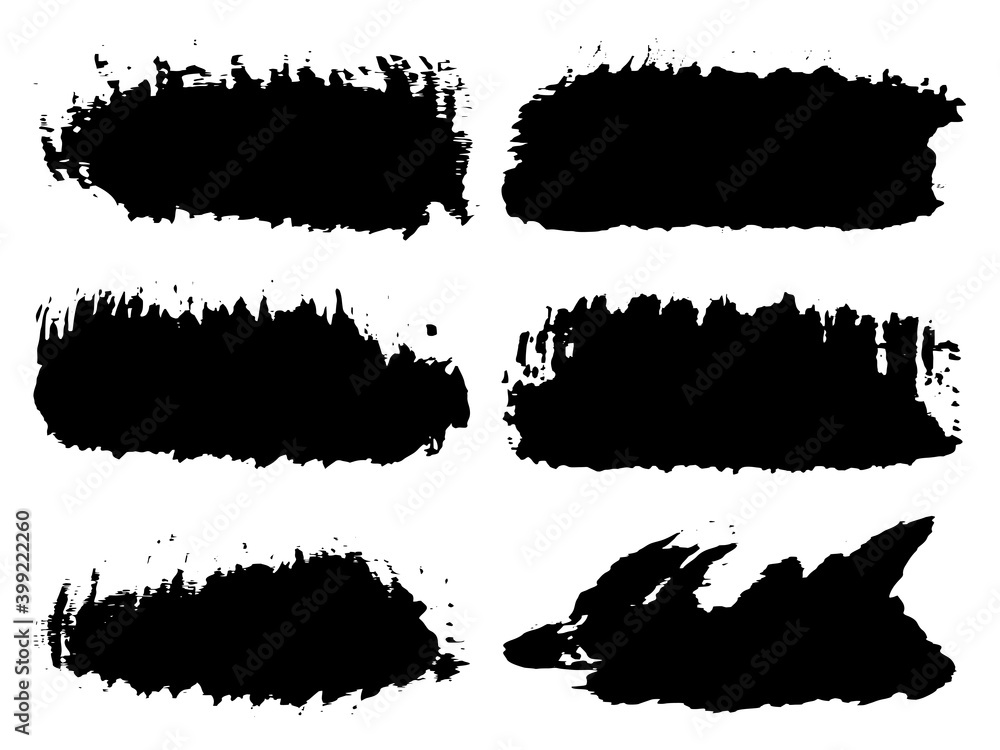 Vector collection of artistic grungy black paint hand made creative brush stroke set isolated on white background. A group of abstract grunge sketches for design education or graphic art decoration Vector collection of artistic grungy black paint hand made creative brush stroke set isolated on white background. A group of abstract grunge sketches for design education or graphic art decoration