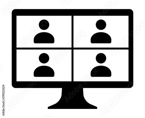 Remote work, remote learning or online video meeting with four people flat vector icon for apps and websites