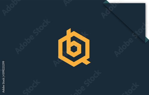 connected letter b with q, BQ, QB logo design in hexagon shape