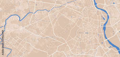 Detailed map of Delhi city, linear print map. Cityscape panorama.