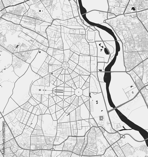 Urban city map of Delhi. Vector poster. Grayscale street map.
