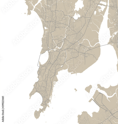 Vector map of Mumbai, India, State of India. Street map art poster illustration.