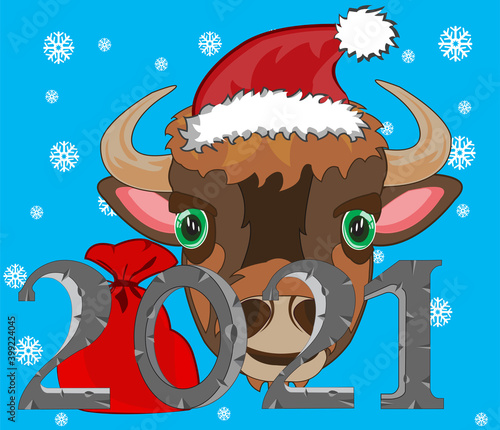 New approaching holiday 2021 animal oxen on turn blue background