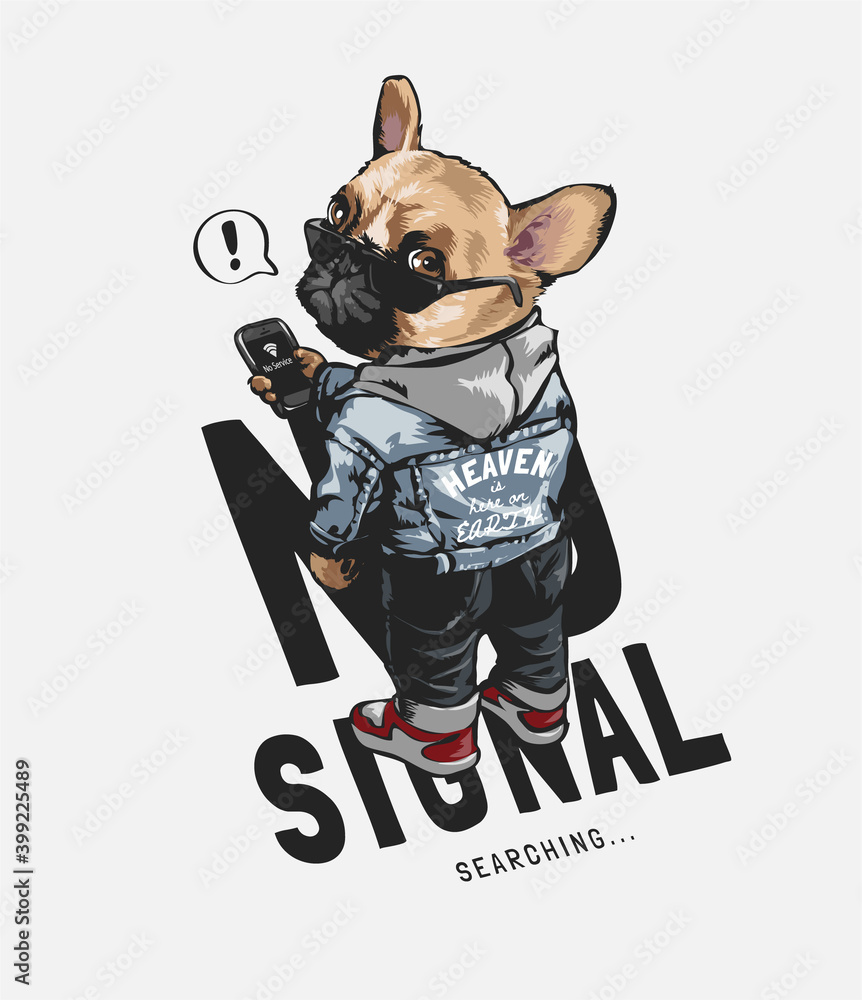 Vecteur Stock cartoon dog holding mobile phone illustration with no