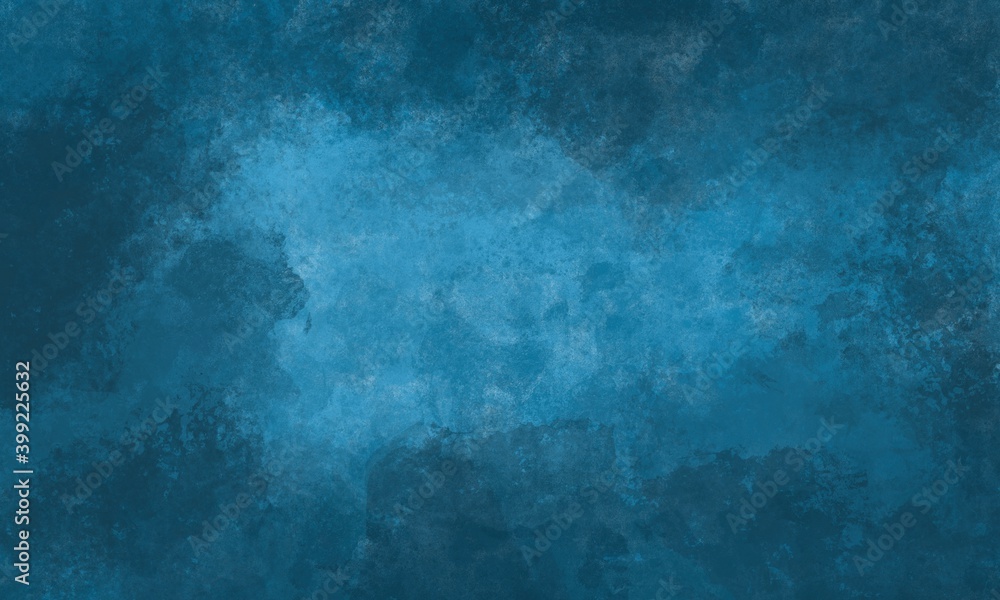 Sfondo azzurro acquerello con trama nuvolosa e grunge marmorizzato, nebbia morbida e illuminazione nebulosa e colori pastello. Banner web lungo. Sbiadito al centro.