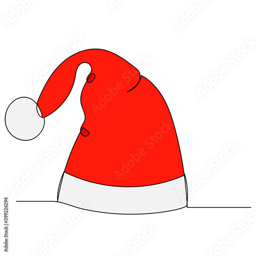 vector, isolated, one line drawing santa hat red