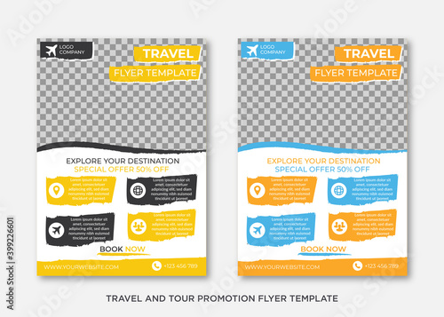 Simple and clean travel and tour promotion flyer collection design template