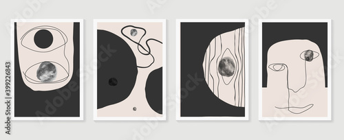 Abstract human face wall arts vector collection. Earth tones organic shape Art design for poster, print, cover, wallpaper, Minimal and people  wall art. 
