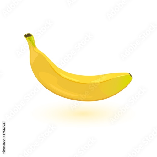 Ripe juicy banana covered with peel, filling exotic fruit for diet nutrition. Vector vitaminized snack and sweet taste. Tropical, organic food idea isolated on white background