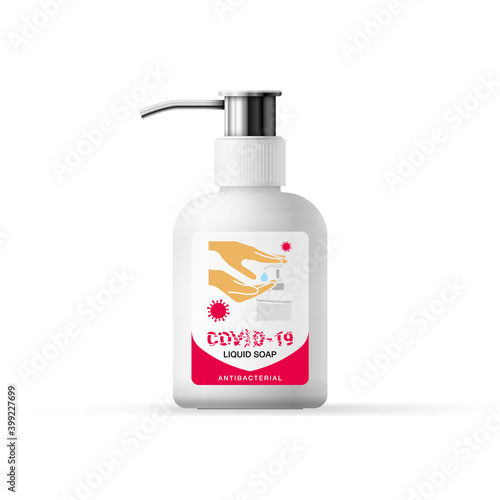 Design of the label of antibacterial liquid hand soap. Mock up of antiseptic