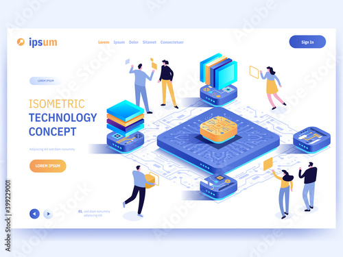 Vector landing page of Isometric Technology concept