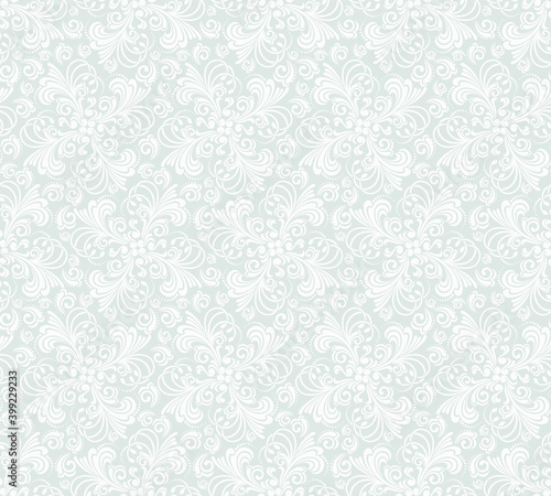 Seamless grey background with white pattern in baroque style. Vector retro illustration. Ideal for printing on fabric or paper for wallpapers, textile, wrapping. © bulbbright