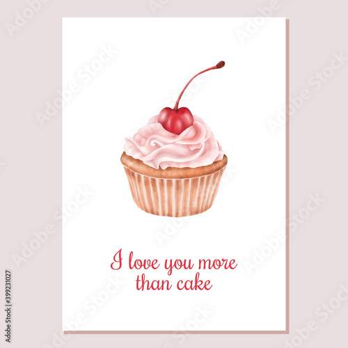 Valentines Card Sweets Cupcake With Cherry  