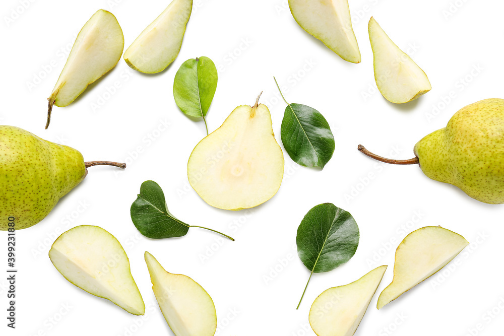 Fresh ripe pears on white background Fresh ripe pears on white background